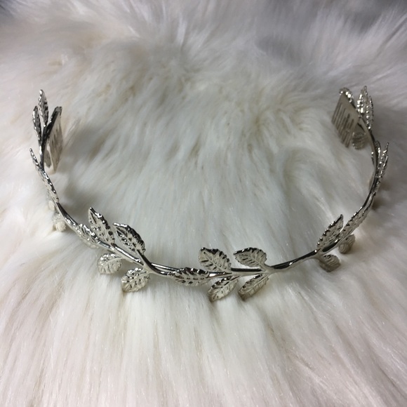 SILVER Metal Leaf Athena Greek Headband - Picture 4 of 5
